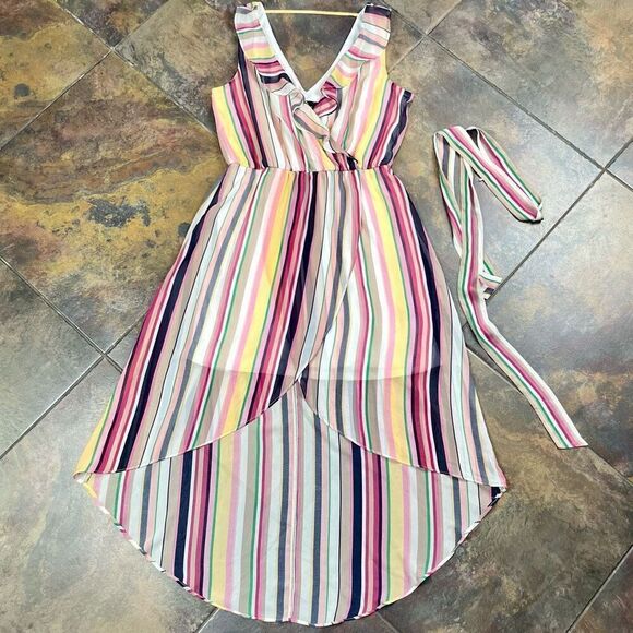 BCX Stripe V-neck Belted Maxi Dress Large - Picture 5 of 8